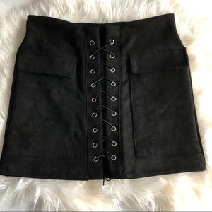 Black Suede Lace Up Skirt